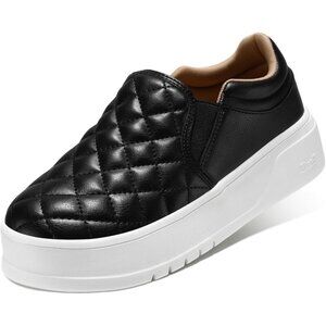 Brand New Women Black White Faux Leather STQ Quilted Platform Slip On Shoes